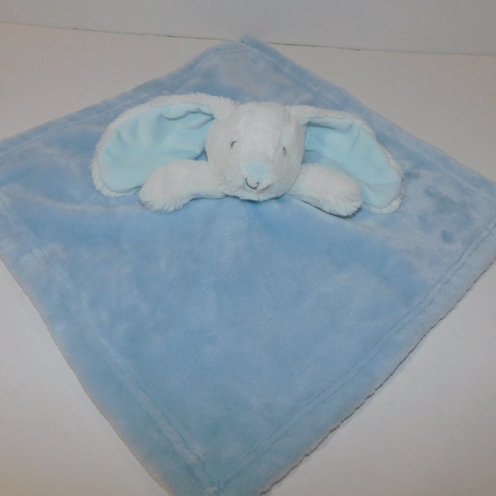 Mari + Mac White Bunny Rabbit Plush Blue Baby Security Blanket Lovey Nunu